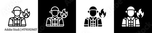 Firefighter Line And Glyph Style Icon In White And Black Background