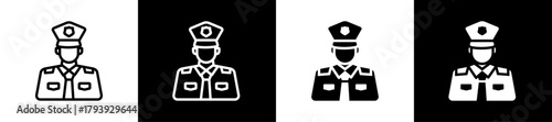 Police Officer Line And Glyph Style Icon In White And Black Background