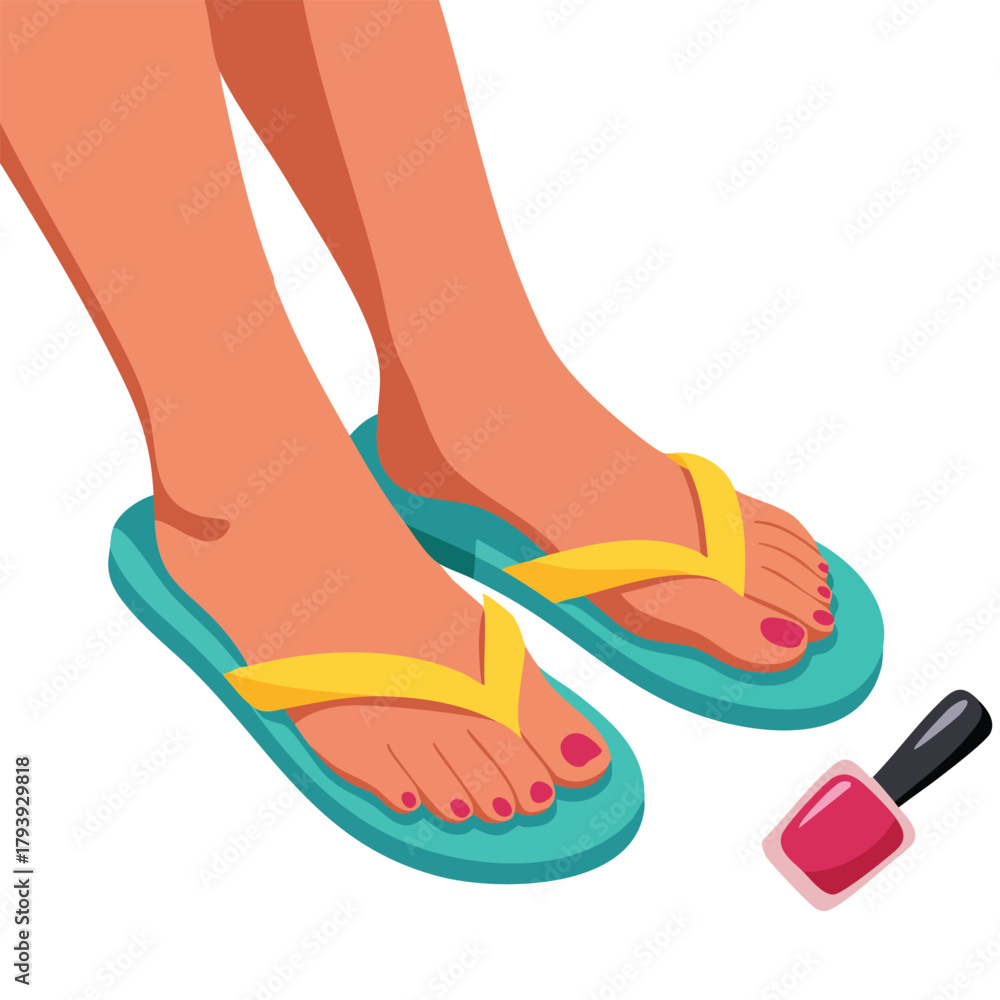 Naklejka premium Close up feet with red nail polish vector illustration isolated