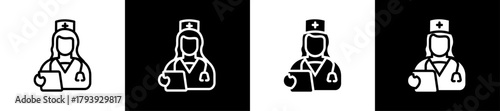 Nurse Line And Glyph Style Icon In White And Black Background