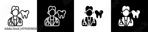 Dentist Line And Glyph Style Icon In White And Black Background