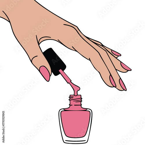 Closeup woman fingers with nail polish vector illustration isolated