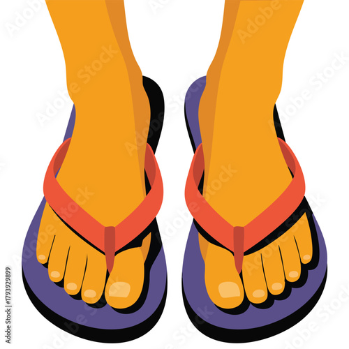 Female feet with pedicure in flip flops summer vector illustration