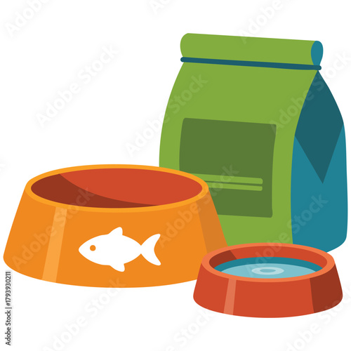 Dog meal in bowl with pet care concept isolated vector illustration on white background