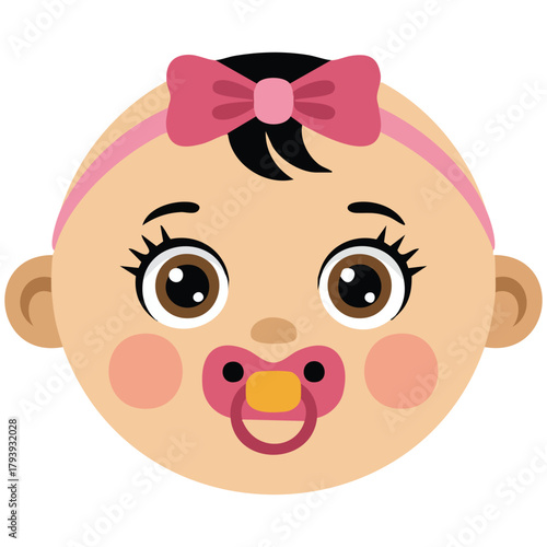 Infant face cartoon with brown hair and cute expression isolated vector illustration