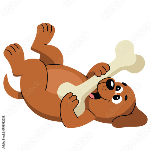 Overweight dog carrying large bone in mouth cartoon illustration