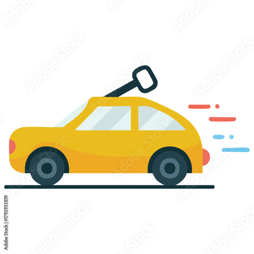 Children toy automobile with extended shadow effect isolated vector illustration on white background