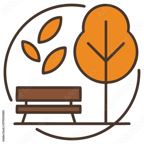 Autumn season park landscape with trees and pathway isolated vector illustration on white background