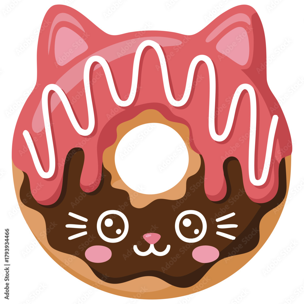 Obraz premium Feline character designed as sweet donut isolated vector illustration on white background