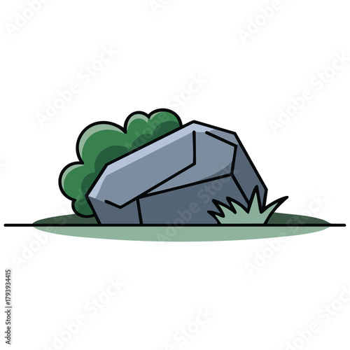 Landscaping bushes with stones on lush lawn isolated vector illustration on white background