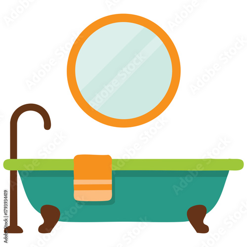 Bath tub for personal hygiene and relaxation isolated vector illustration on white background