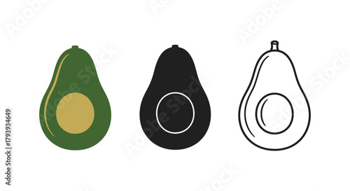 Minimalist illustration of three sets of avocado silhouettes, Symbolizing healthy minimal fruit, flat vector design.