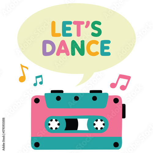 Vintage retro radio with lets dance text isolated vector illustration on white background