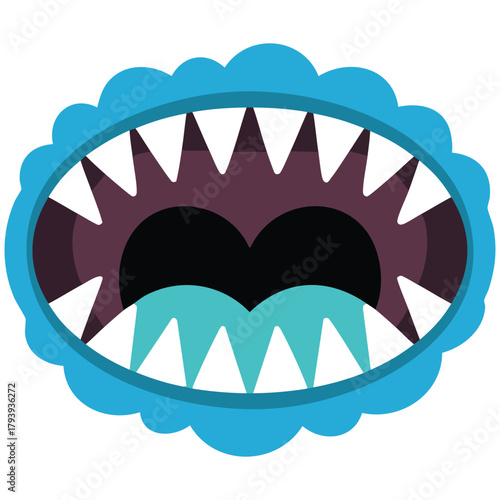 Funny cartoon monster mouth character isolated vector illustration on white background
