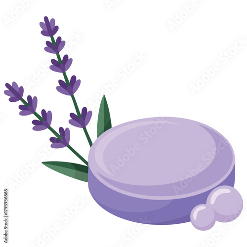 Lavender scented soap with lavender flowers isolated vector illustration on white background