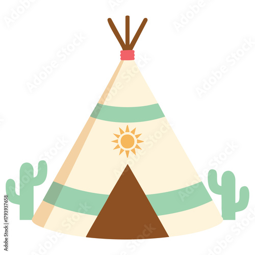 Traditional tipi with pattern decorations isolated vector illustration on white background