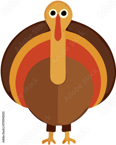 A flat design style icon of a cute turkey bird, a graphic symbol for the autumn harvest and Thanksgiving holiday celebration