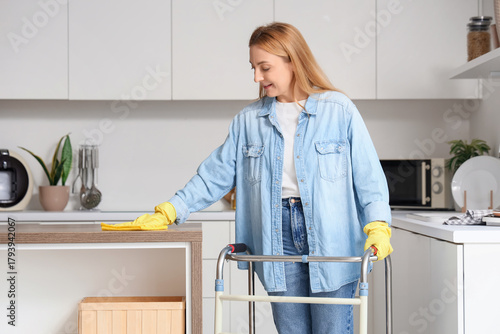 Mature woman with walker cl...