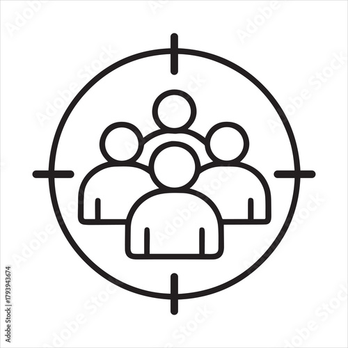 Target audience icon with group of people inside a crosshair symbol. business concept