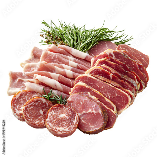 Assorted fresh butcher meat collection isolated on transparent background