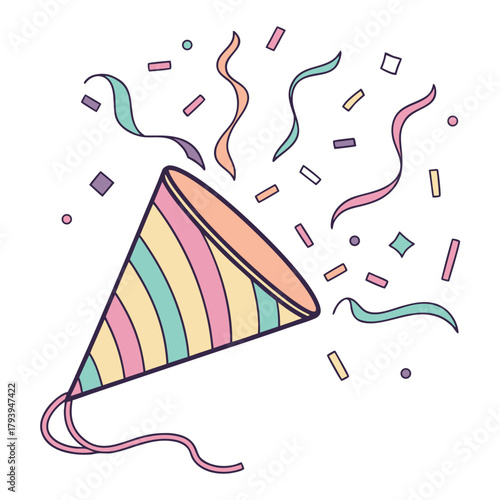 Festive Celebration: A colorful party popper erupts with streamers and confetti, exuding joy and excitement. Evoking a sense of fun and festive spirit for your special occasion. 