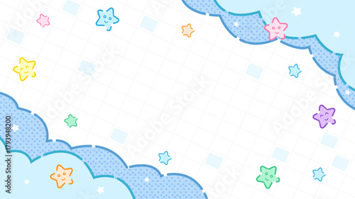 Cute illustration of pastel-colored smiling stars and cloud framing the image.  A dreamy, whimsical design to spark wonder and delight.