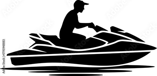 Silhouette of a person riding a jet ski on the water
