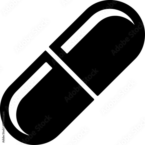 Simple black silhouette of a pharmaceutical capsule pill