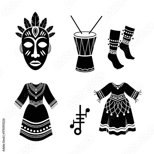 African Cultural Elements and Traditional Items Set