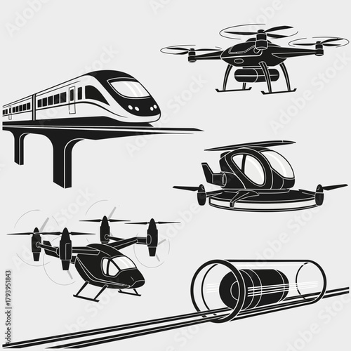 Explore future mobility with advanced transport concepts like hyperloop, VTOL aircraft, drones, and high-speed trains for innovative projects