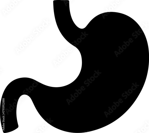 Black silhouette icon of human stomach organ