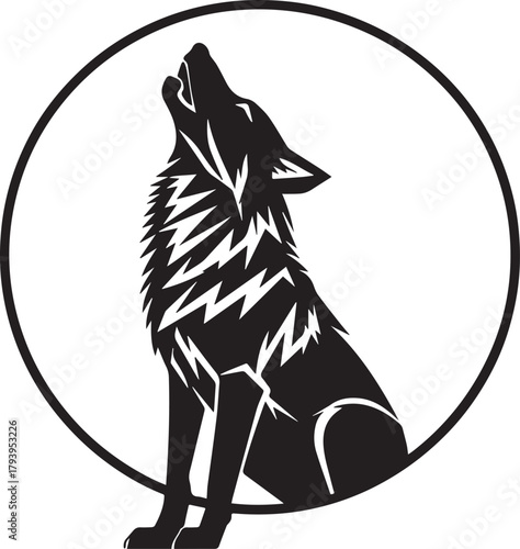 Howling Wolf Silhouette: A stylized depiction of a lone wolf silhouetted against a white backdrop, howling toward the heavens with a sense of untamed freedom.