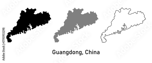 Guangdong Province Map. China Administrative Division Vector Illustration. Map in different styles of outline, black and gray