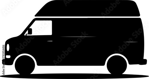 Simple black silhouette of a vintage van on a light background