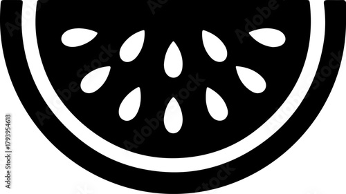 Stylized black and white slice of citrus fruit with seeds