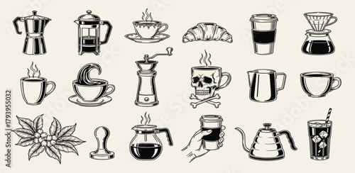 Coffee Time A Set of Hand-Drawn Coffee Preparation Icons