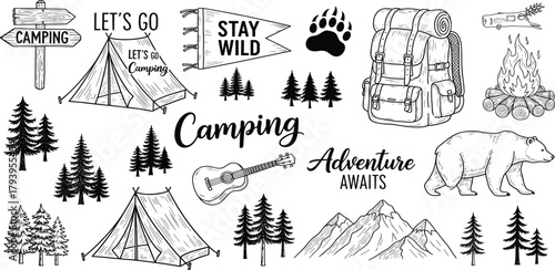 Camping Adventure Hand-Drawn Outdoor Exploration Elements