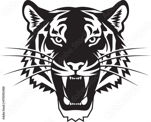 Striking Tiger Portrait: An intense monochrome portrait of a tiger's face. The tiger's open mouth and ferocious gaze create a captivating and powerful image.