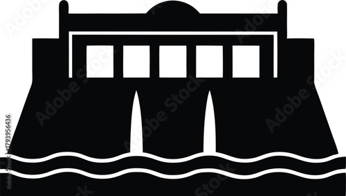 Water Dam Silhouette Vector – Hydroelectric Power & Reservoir Icon