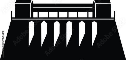 Water Dam Silhouette Vector – Hydroelectric Power & Reservoir Icon