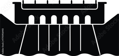 Water Dam Silhouette Vector – Hydroelectric Power & Reservoir Icon