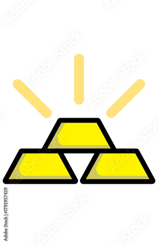 Three shining gold bars icon. Precious metal asset wealth reserve. Shiny golden investment resource graphic.