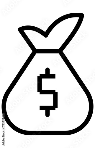 Outline icon money bag with dollar sign. Large sum of wealth savings symbol. Financial asset or profit storage.