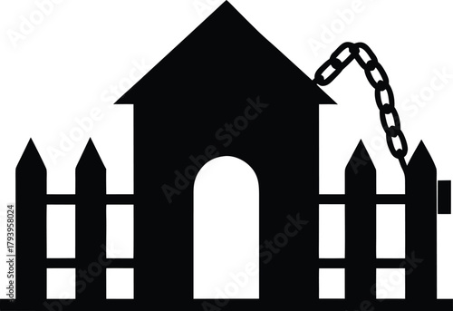 Locked Gate Silhouette Vector – Security Fence and Chain Lock Icon for Safety Design