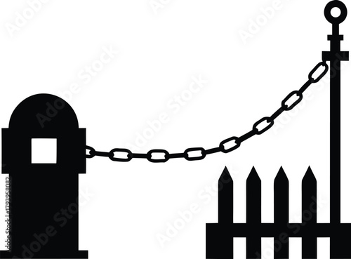 Locked Gate Silhouette Vector – Security Fence and Chain Lock Icon for Safety Design
