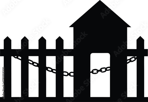 Locked Gate Silhouette Vector – Security Fence and Chain Lock Icon for Safety Design