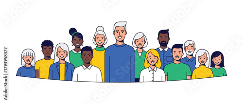 Diverse group of people standing together in solidarity and community