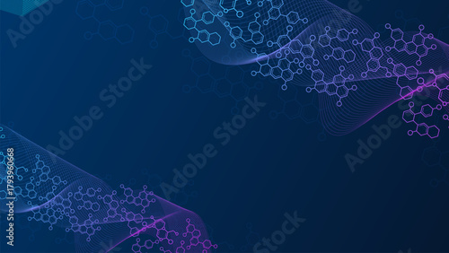 Futuristic Science Technology Background. Biotech Molecular Network Background with Abstract Flowing Lines
