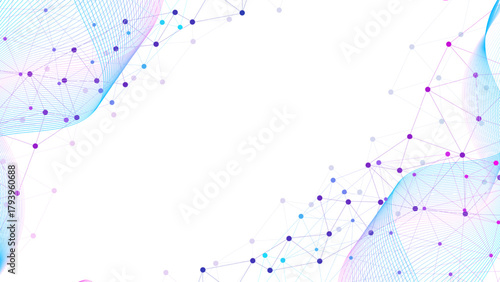 Modern Technology Network Background With Abstract Digital Connection. Futuristic AI Data Flow Background With Dots And Lines Connection. World Wide Web Network And Internet Data Transfer Concept