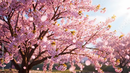 Wallpaper Mural Beautiful Pink Cherry Blossom Trees Blooming in Spring Sunlight. Torontodigital.ca